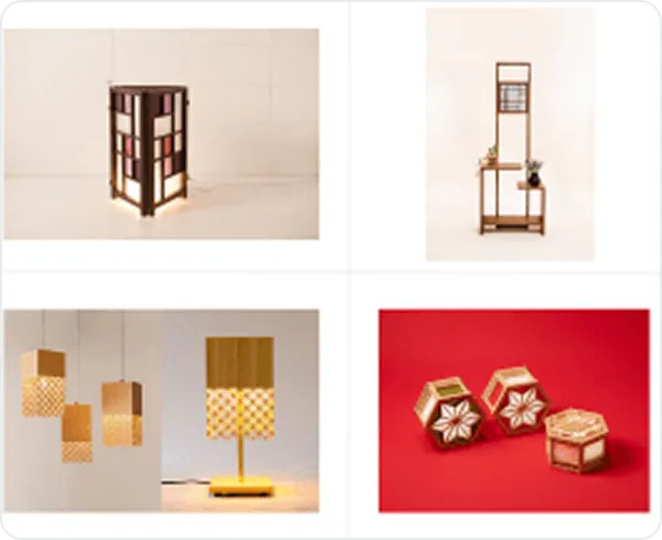 彩り障子®、imadoco（現代の床の間）シリーズ「okidoco」、光箱®（置型・掛型）、花組子®ライト