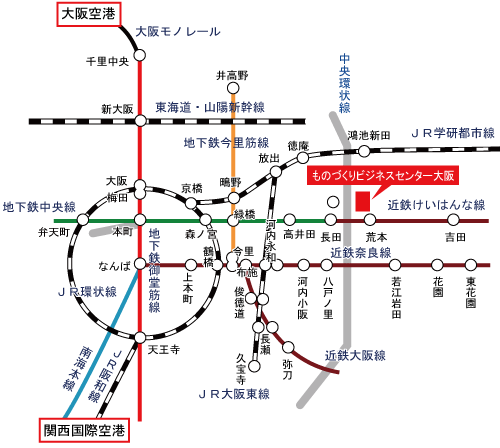 MOBIO（ものづくりビジネスセンター大阪）周辺路線図